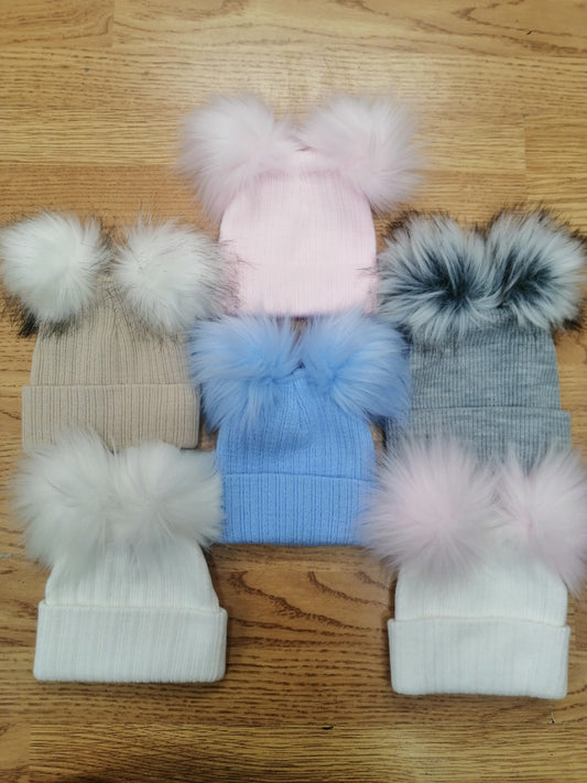 Baby Boys and girls double pom pom hats  comes in various colours