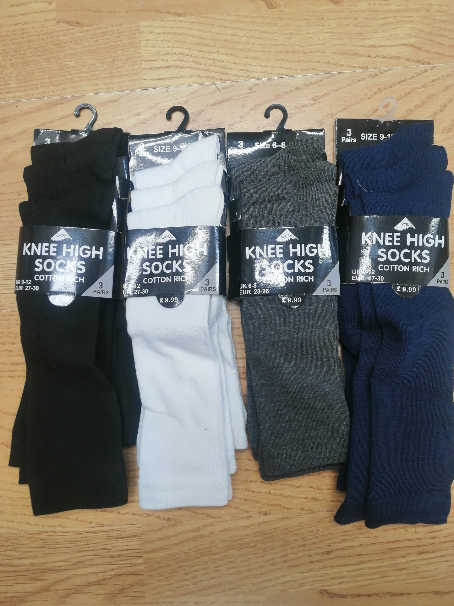 Back to school knee high socks 3 pairs in a pack various colours to choose from and sizes