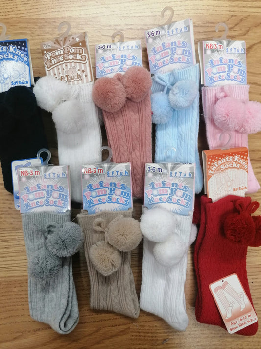 Baby Boys or girls knee high  pom pom socks  various colours to choose from