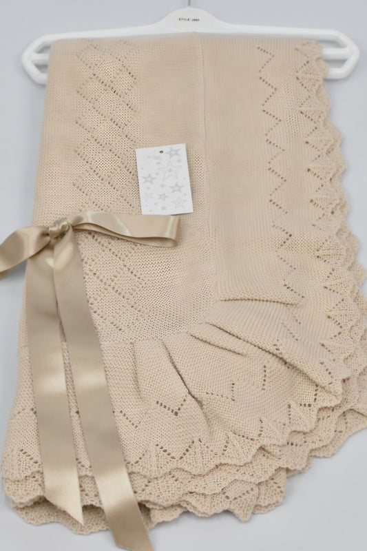 Beige  Spanish  knitted    ribbon  blanket  shawl