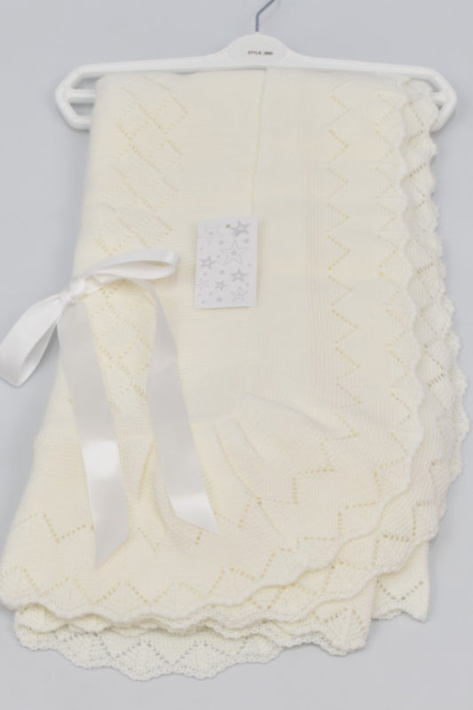 White  Spanish  knitted ribbon  blanket shawl