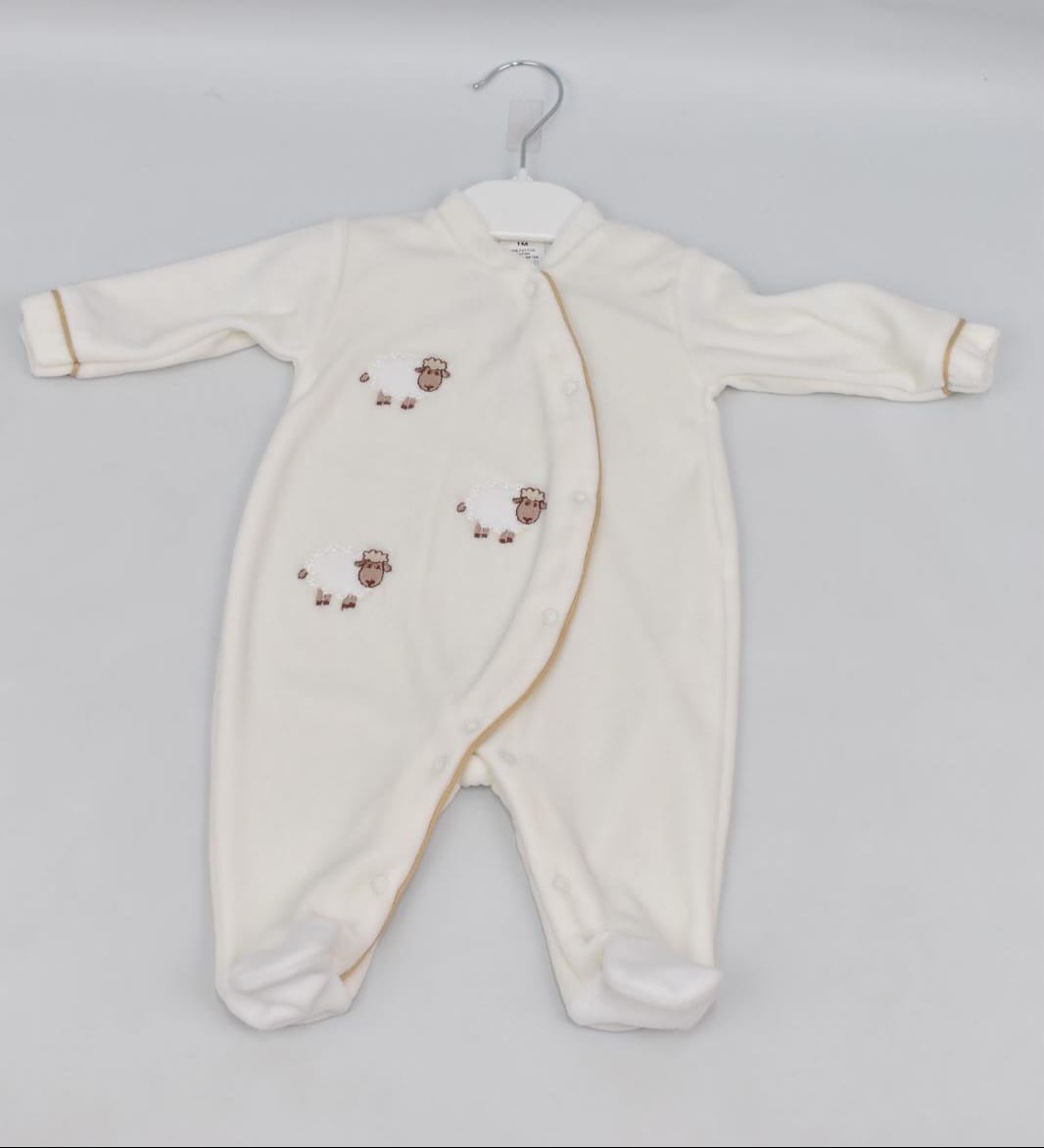 Baby Boys or Girls velour baby grow  /  sleep suit with sheep design