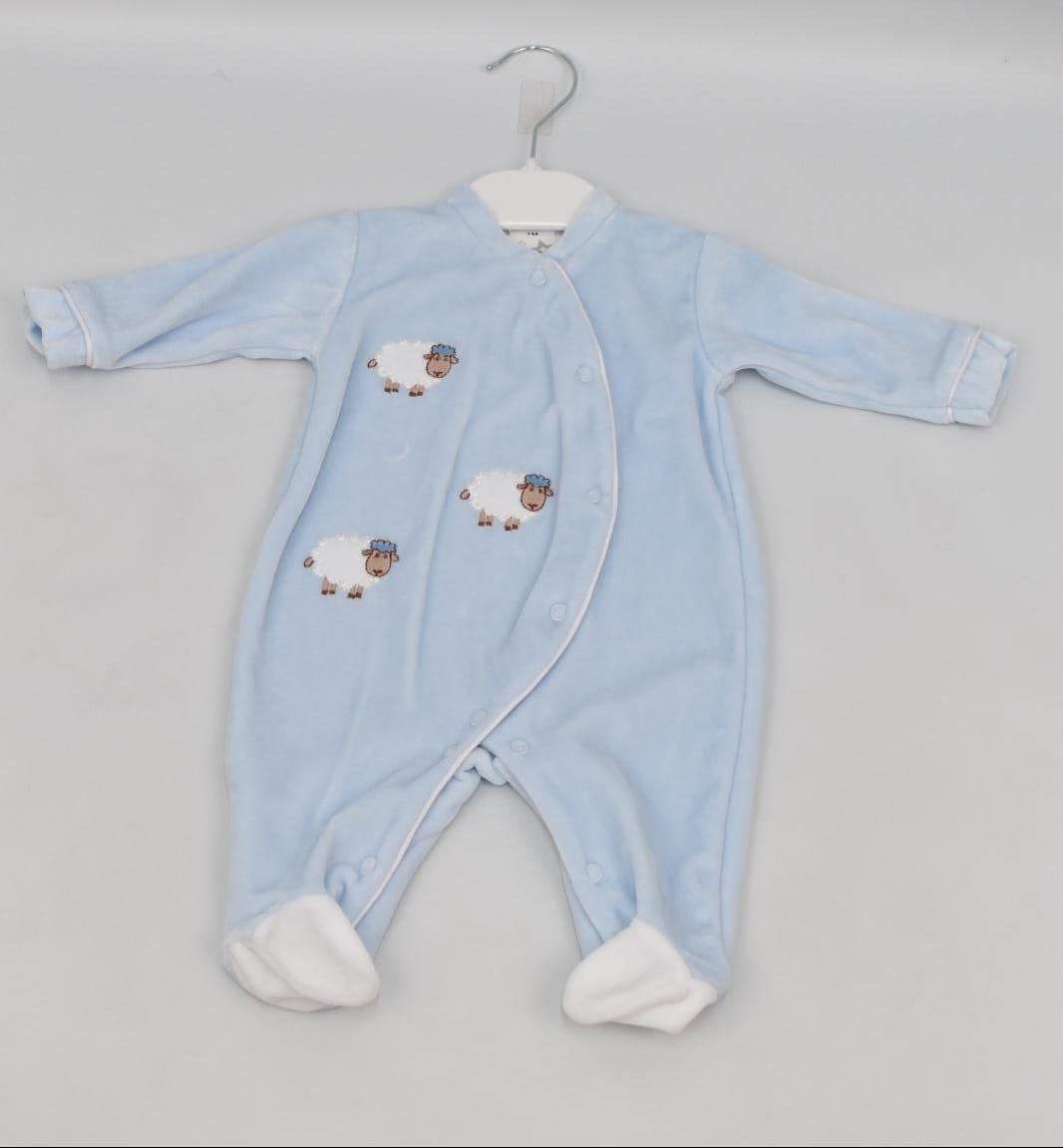 Baby Boys or Girls velour baby grow  /  sleep suit with sheep design