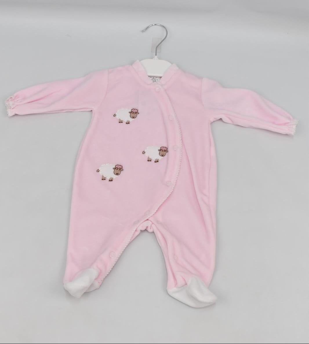 Baby Boys or Girls velour baby grow  /  sleep suit with sheep design