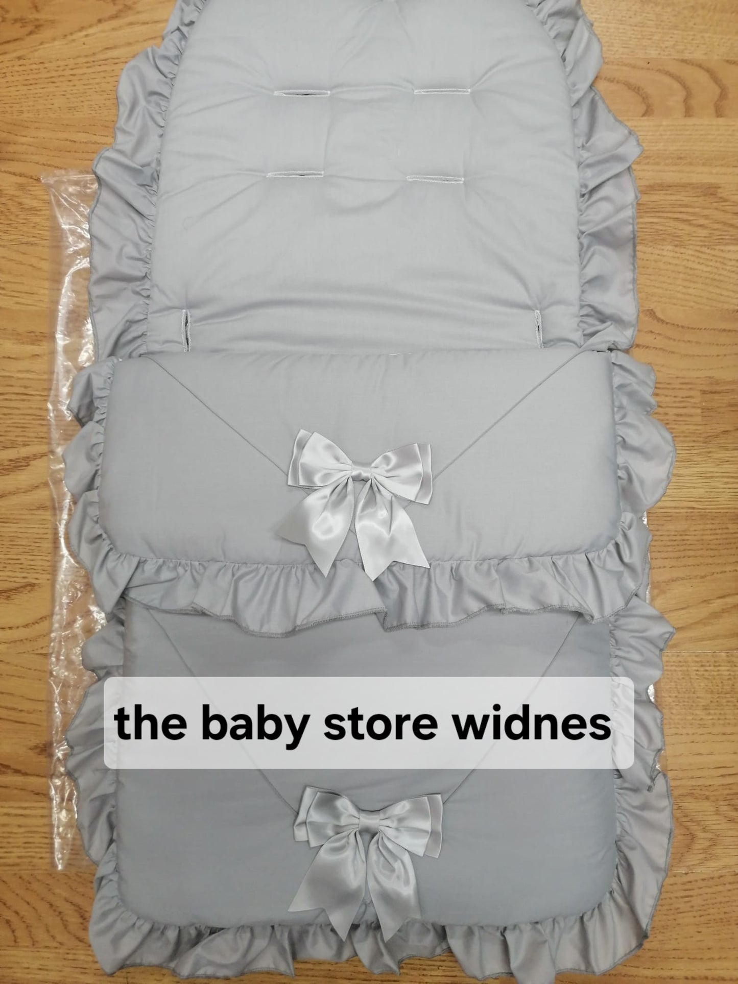 Baby Boys or girls  universal pram cosytoes  / footmuff  / pram set colour grey / black bows