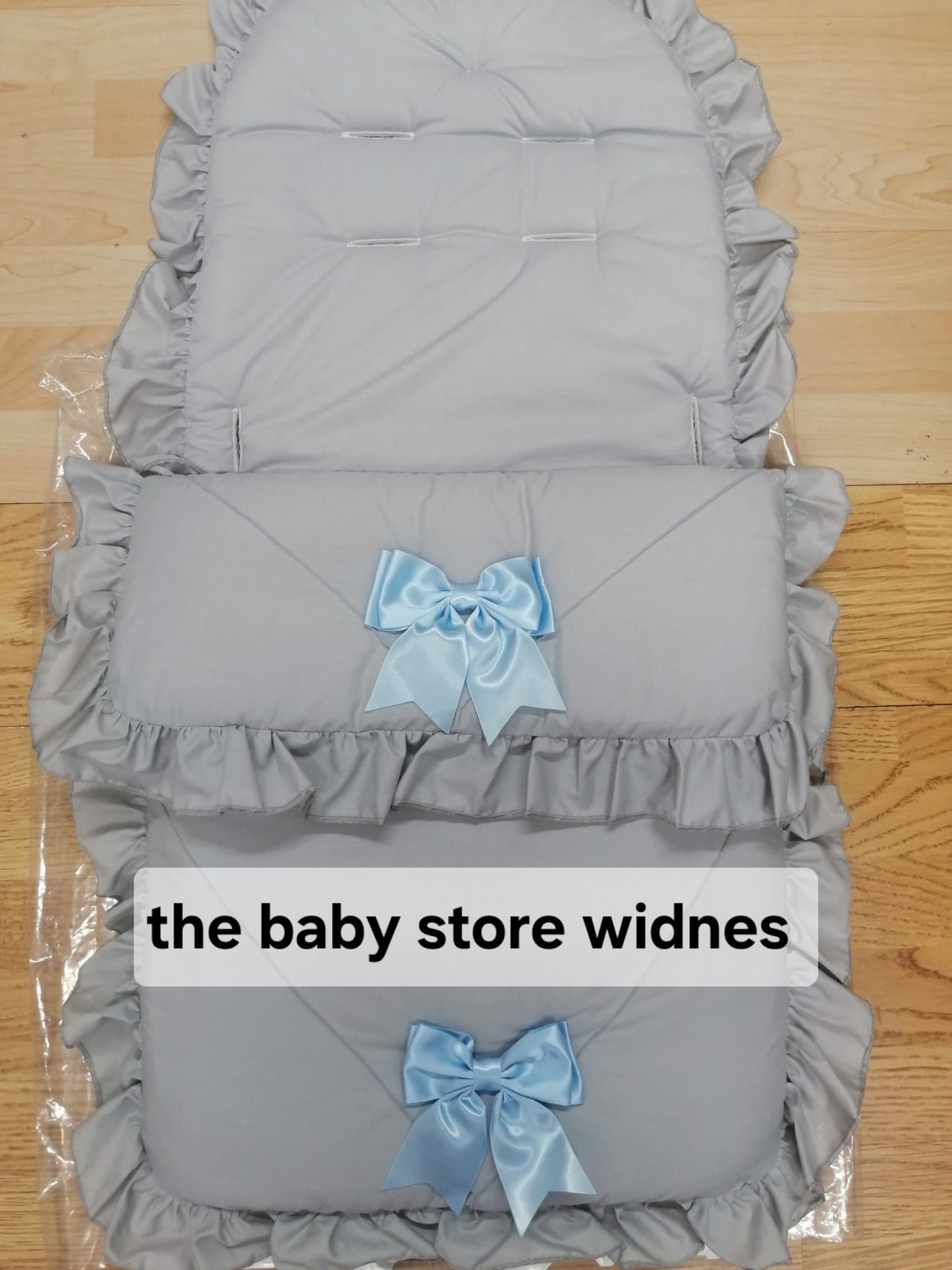 Baby Boys or girls  universal pram cosytoes  / footmuff  / pram set colour grey / black bows