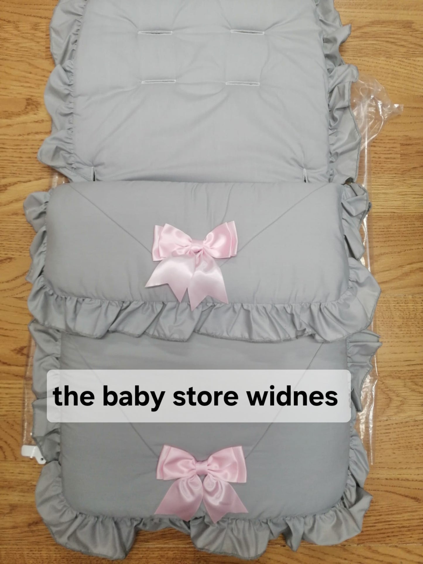 Baby Boys or girls  universal pram cosytoes  / footmuff  / pram set colour grey / black bows