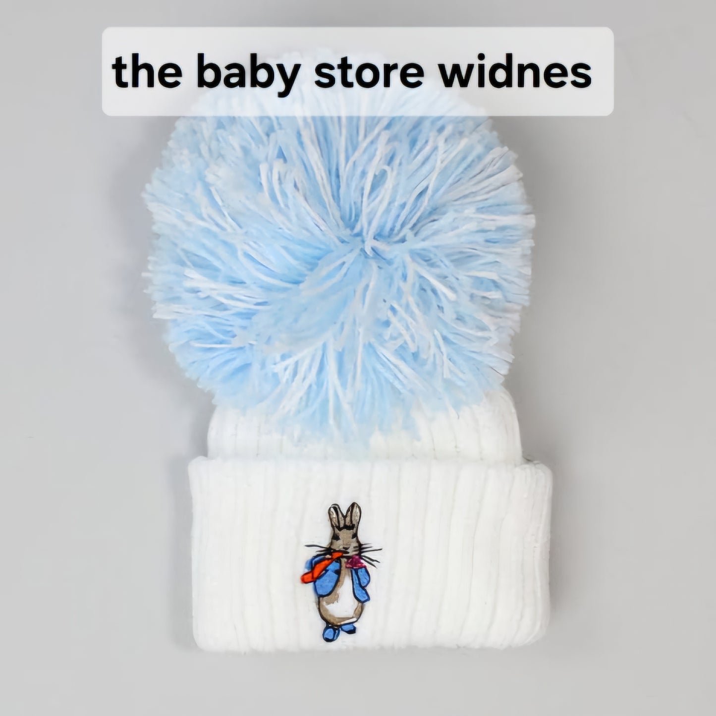 Baby Boys or girls  embroidered pom hats with peter rabbit or jemima puddle duck