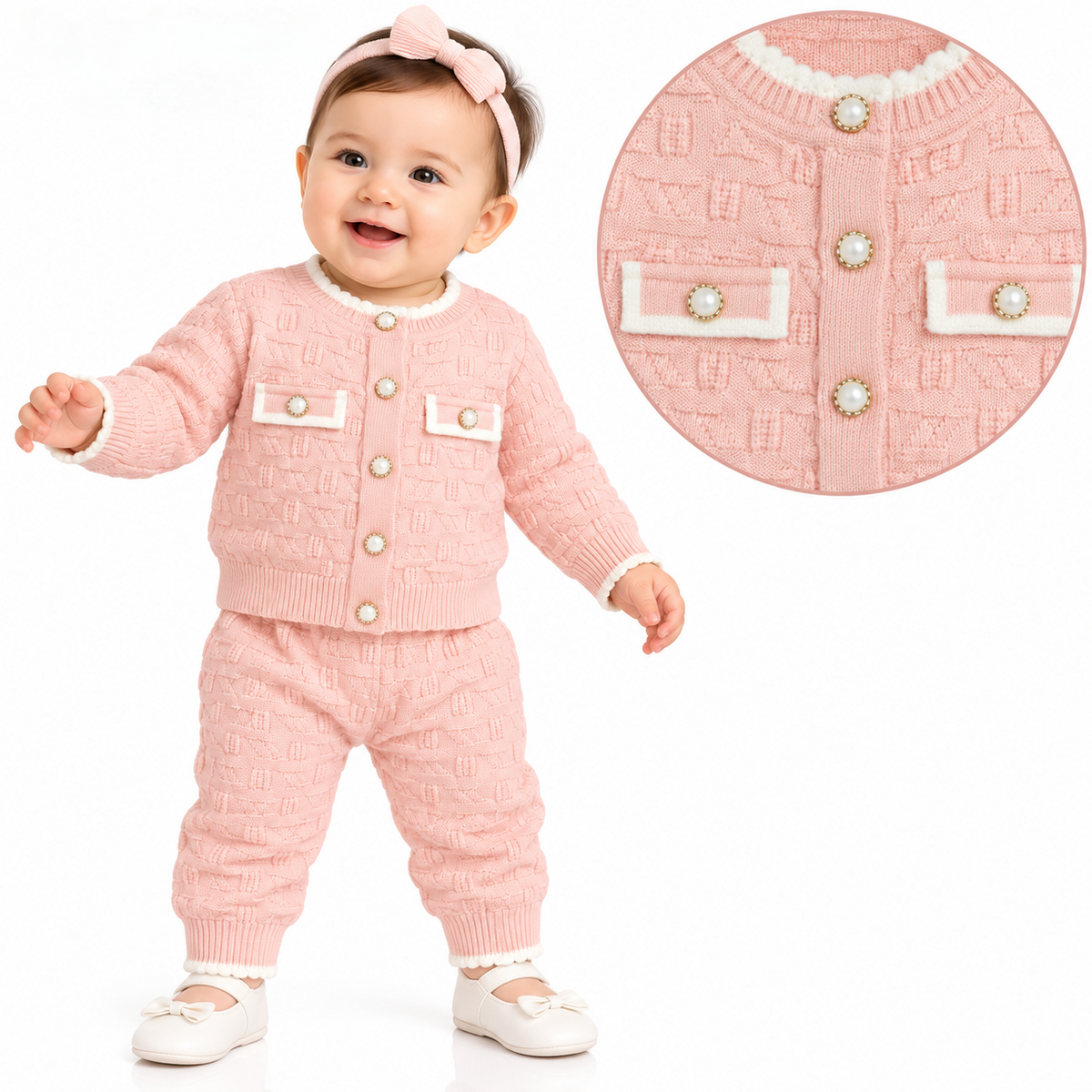 Baby girls  2 pcs  knitted  cardigan  and  bottoms set