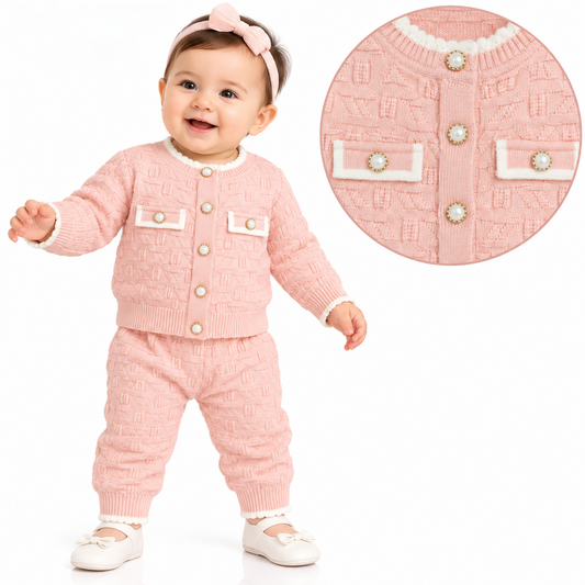Baby girls  2 pcs  knitted  cardigan  and  bottoms set