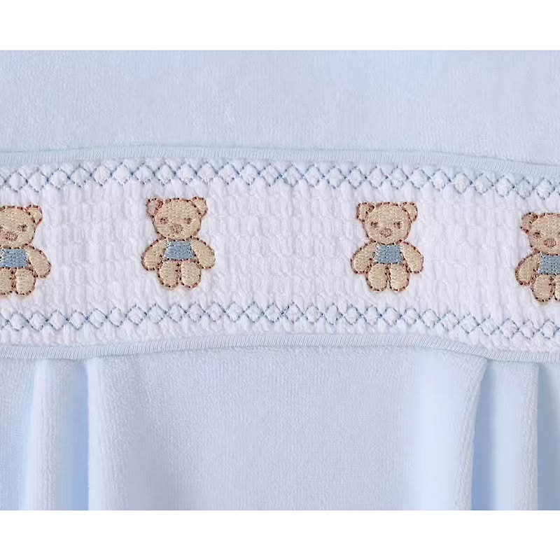 Baby Boys  smocked velour   romper with teddy bear Embroidery