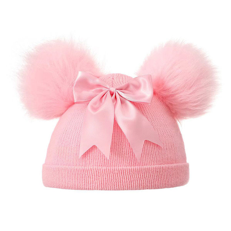 Baby girls pom pom hat with bow