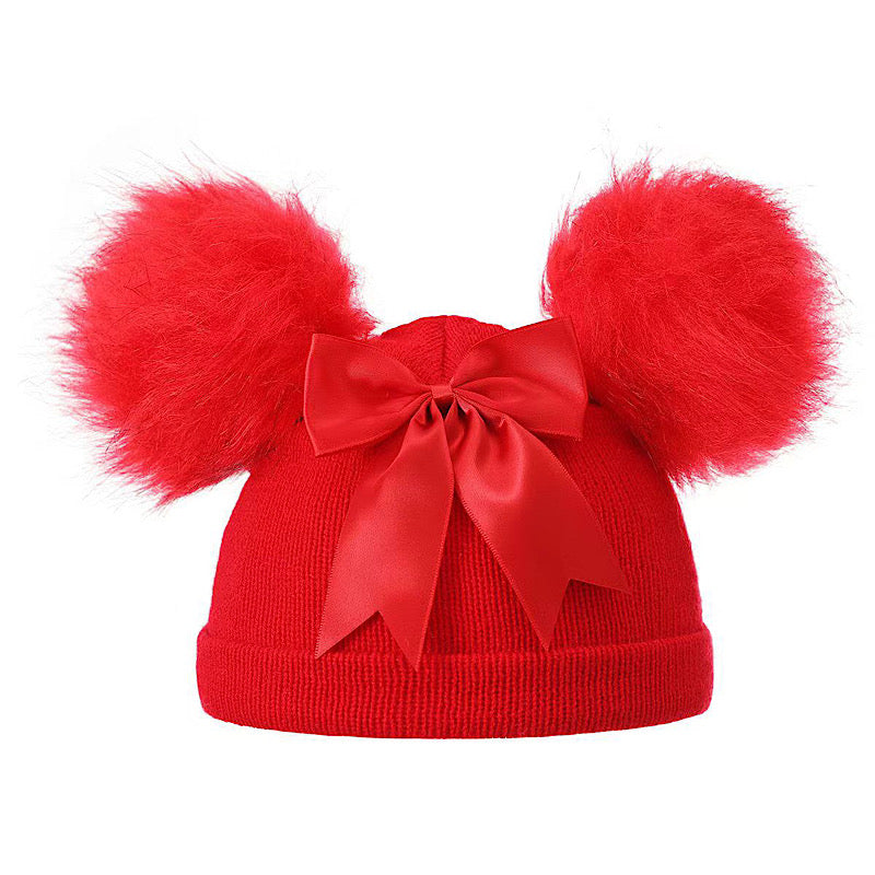 Baby girls pom pom hat with bow