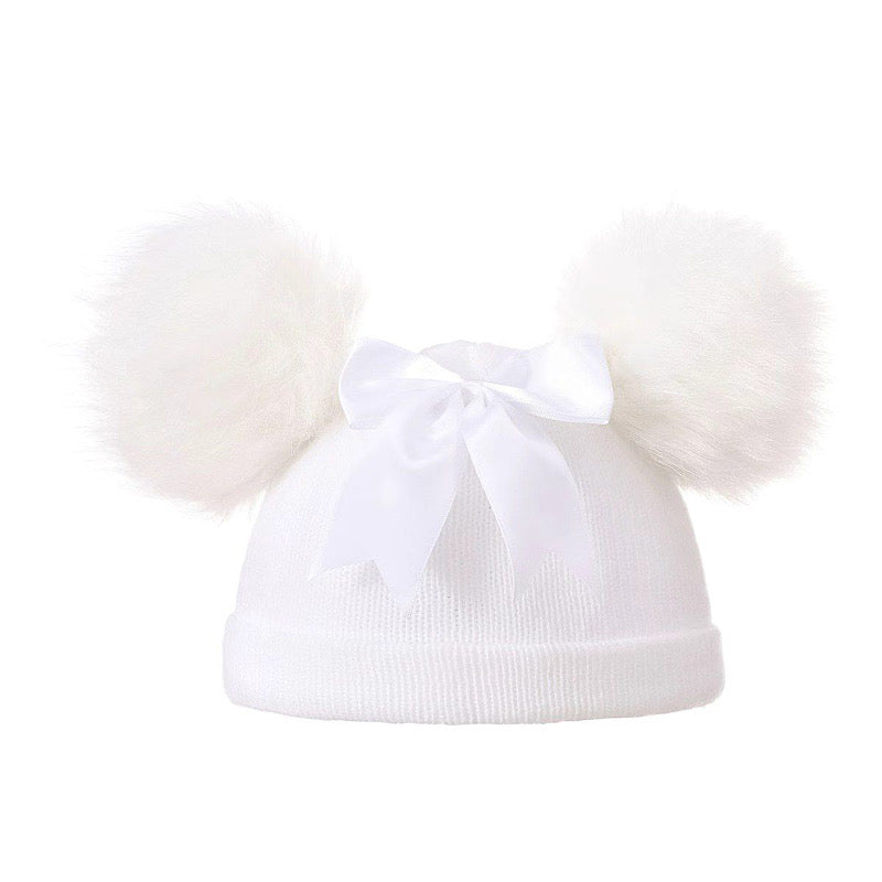 Baby girls pom pom hat with bow