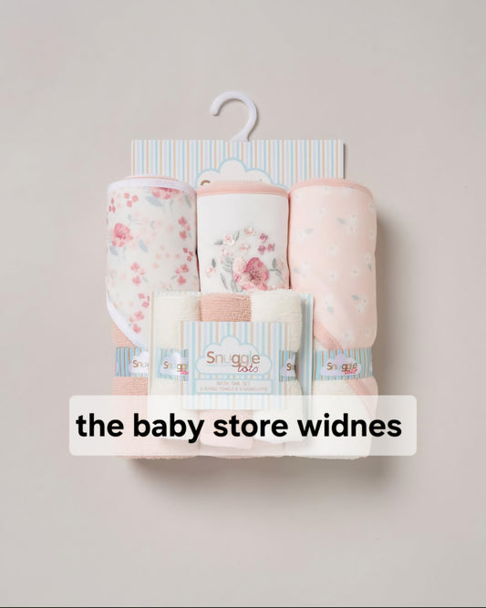 Baby girls  3 hooded towels and  3 wash cloths set flower  design perfect for bath time designs may vary