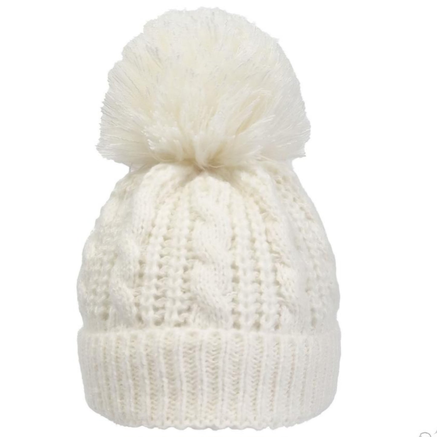 Knitted Hats  Pearl cable design with large pom pom