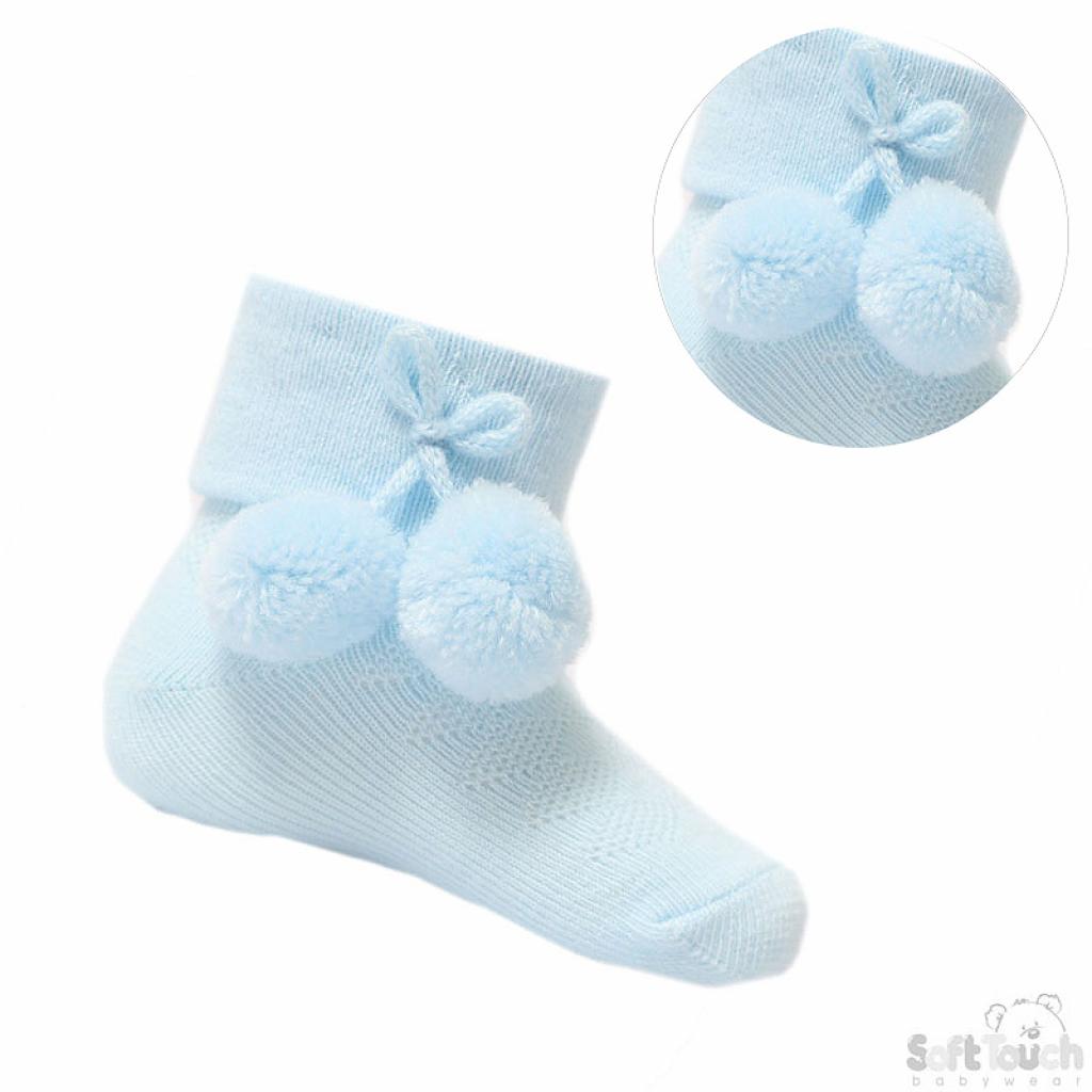 Babys boys and girls  ankle  pom pom socks sizes newborn to 2 years  various colours to choose from