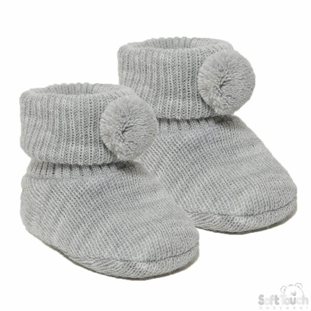 Baby Boys and girls knitted pom pom booties