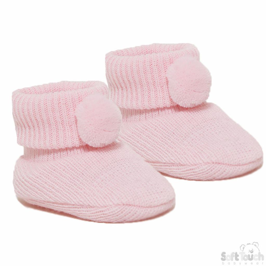 Baby Boys and girls knitted pom pom booties