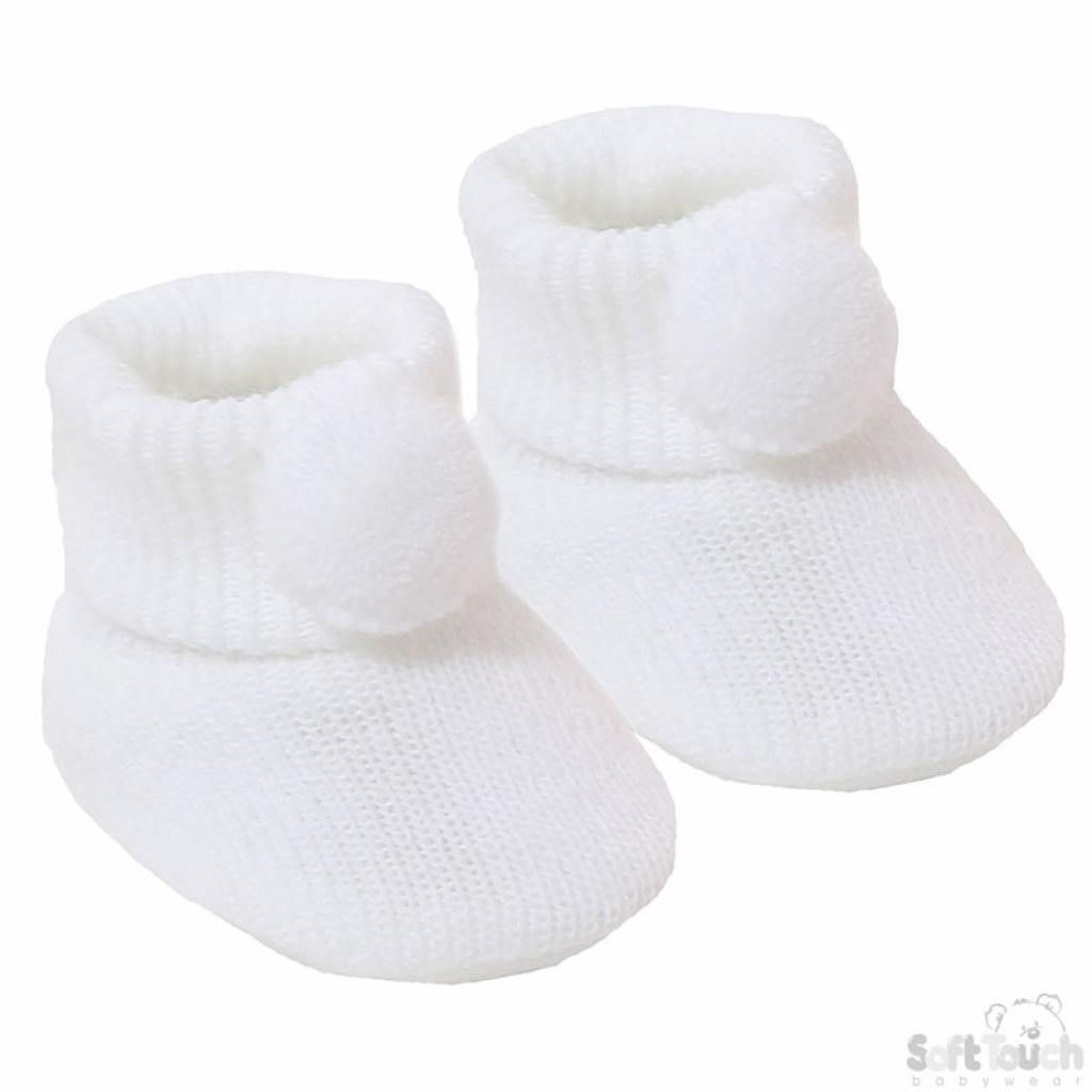 Baby Boys and girls knitted pom pom booties