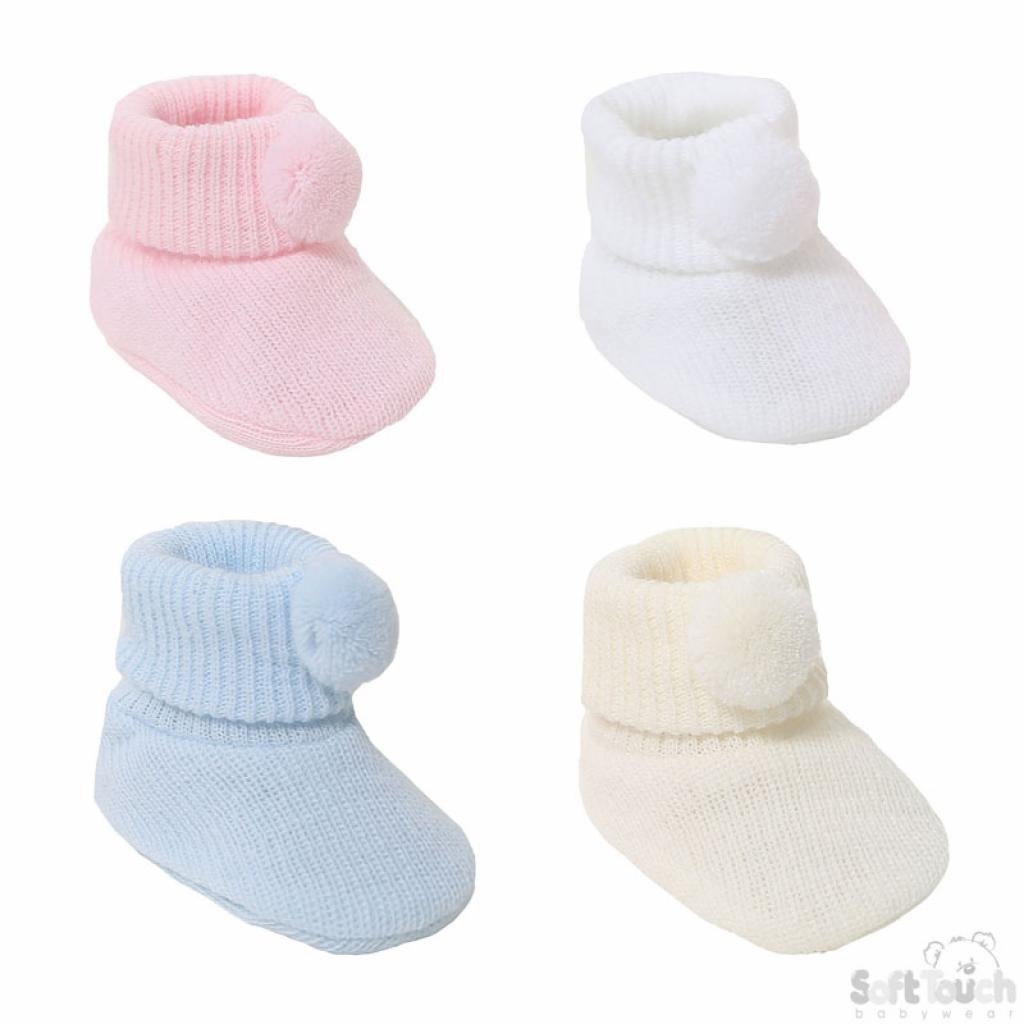 Baby Boys and girls knitted pom pom booties