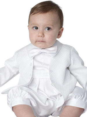 Boys  diamond  christening  romper  with jacket colour  white