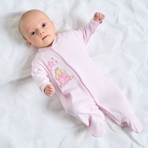 Dandelion cotton  sleepsuit with rabbit aplique