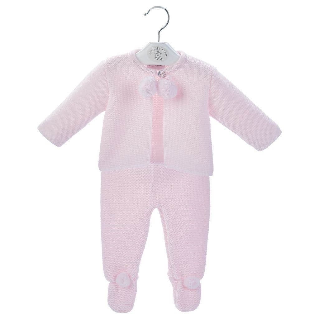 Dandelion 2 piece knitted set with  jacket and pants with pom poms