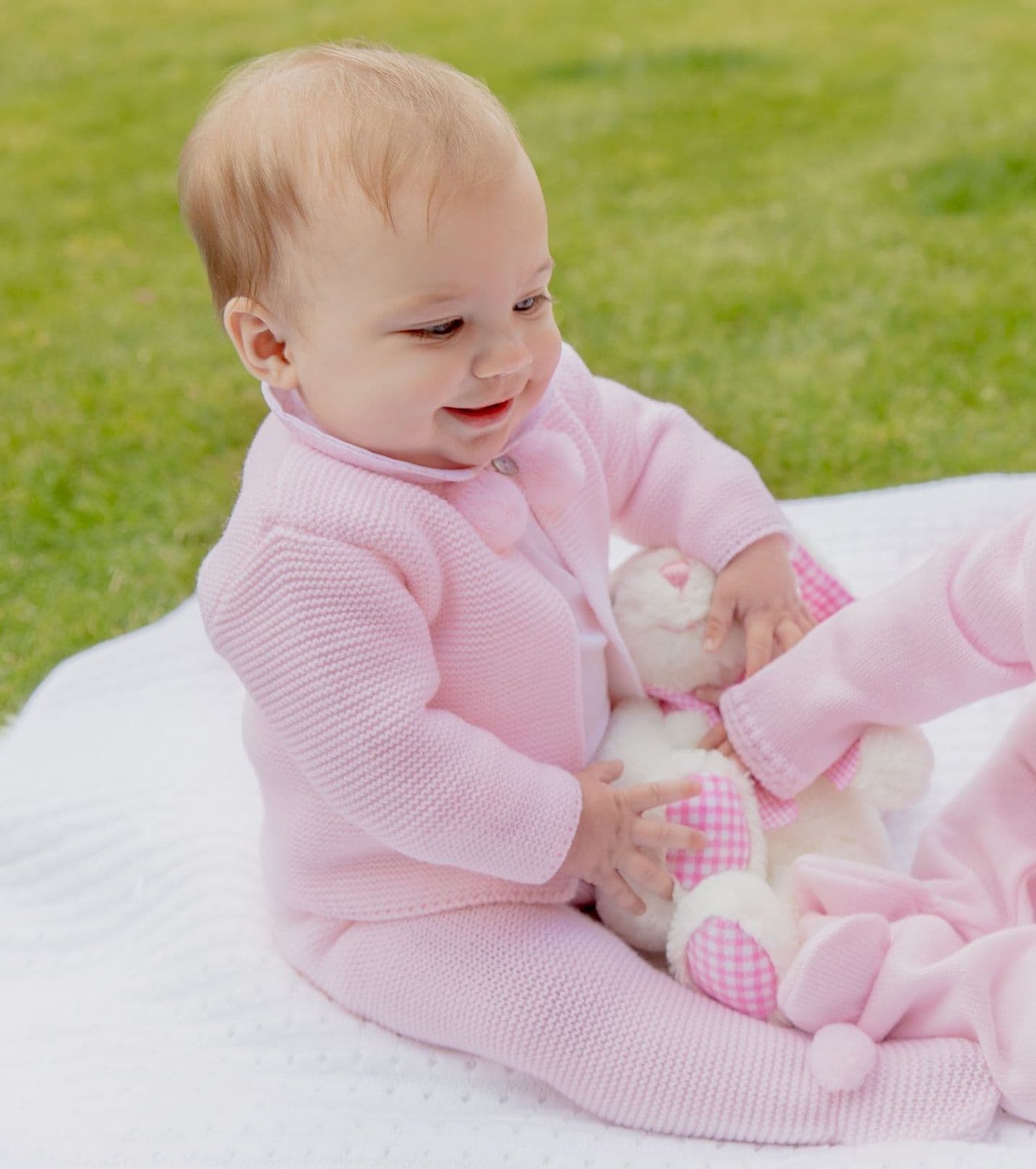 Dandelion 2 piece knitted set with  jacket and pants with pom poms