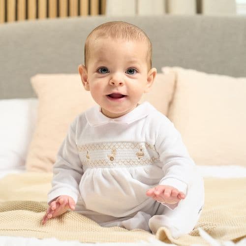 Dandelion spinning top  smocked Velour sleepsuit