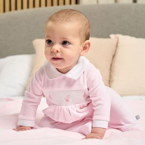 Dandelion spinning top smocked velour sleepsuit