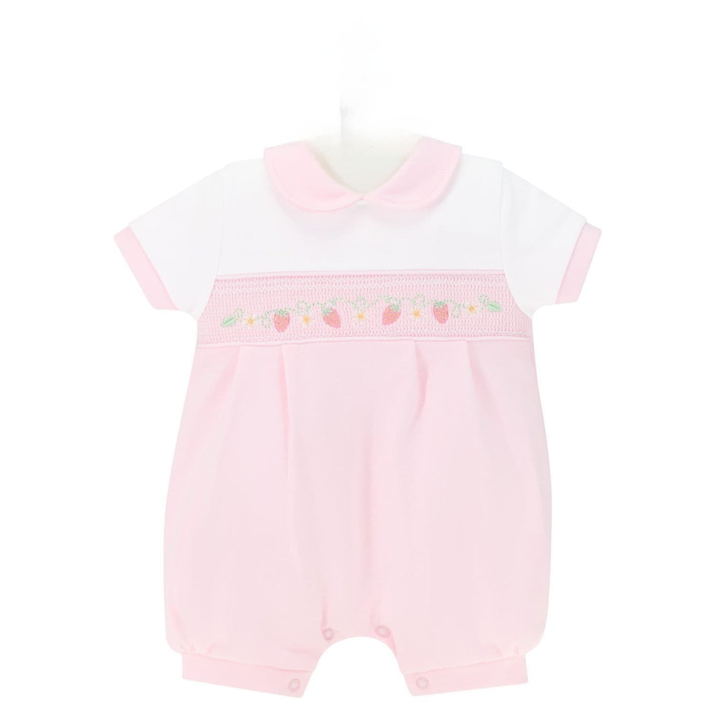 Baby girls  dandelion  romper  with smocking and strawberry and flowers embroidery