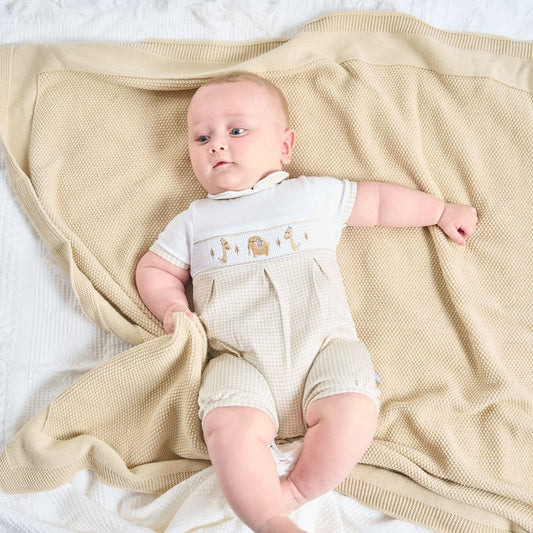 Baby  Boys  girls unisex dandelion  romper with smocking and jungle  animals  embroidery