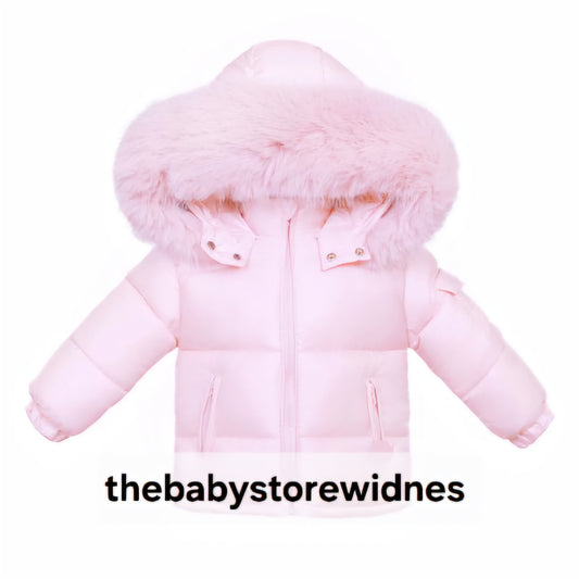 Girls wee me puffer coats with faux fur detachable hood