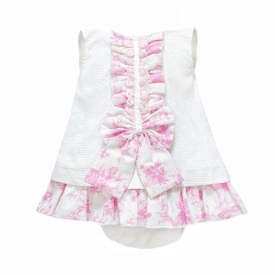 Girls pretty 2 piece wee me waffle dress with bow and knickers