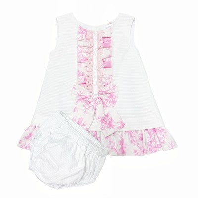 Girls pretty 2 piece wee me waffle dress with bow and knickers