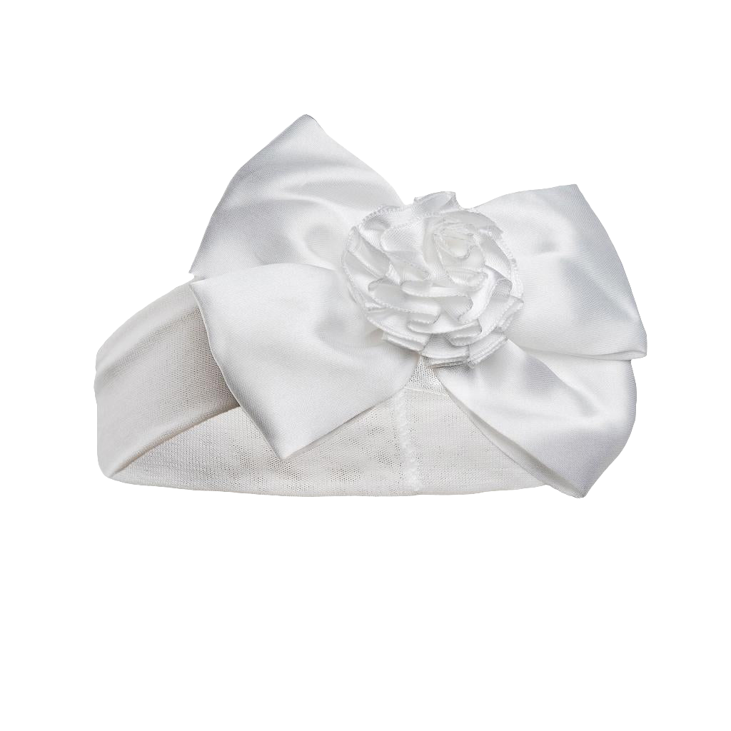 Baby girls stretch headband with satin bow and flower comes in  various colours