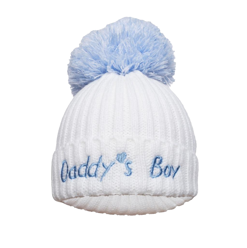 Knitted Hats with pom pom embroidered with daddy's girl or boy