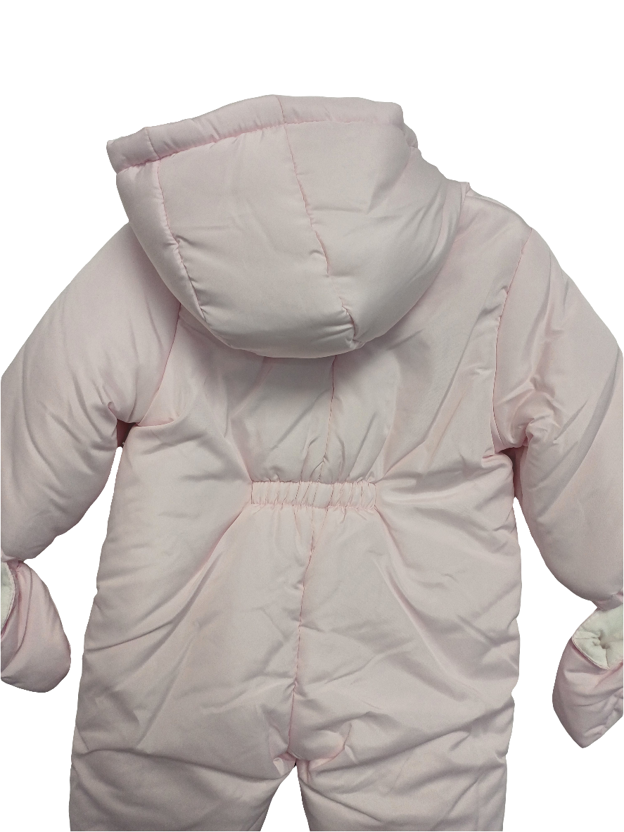 Mintini pram snowsuit with detachable feet and hands with  teddy bear design embroidery