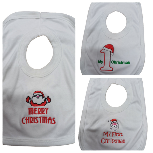 Christmas  bibs  embroidered with  merry Christmas  or my first Christmas