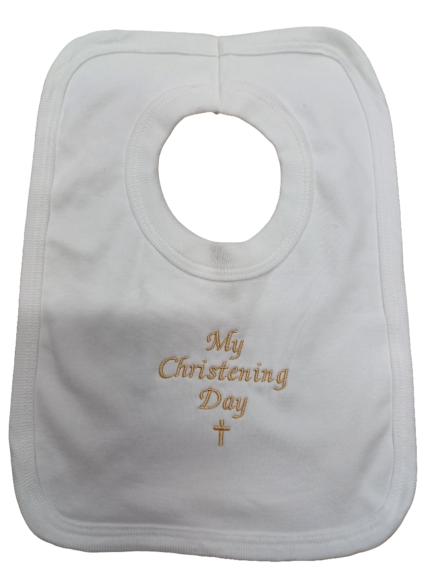 Bibs embroidered with my christening day ivory  or  white