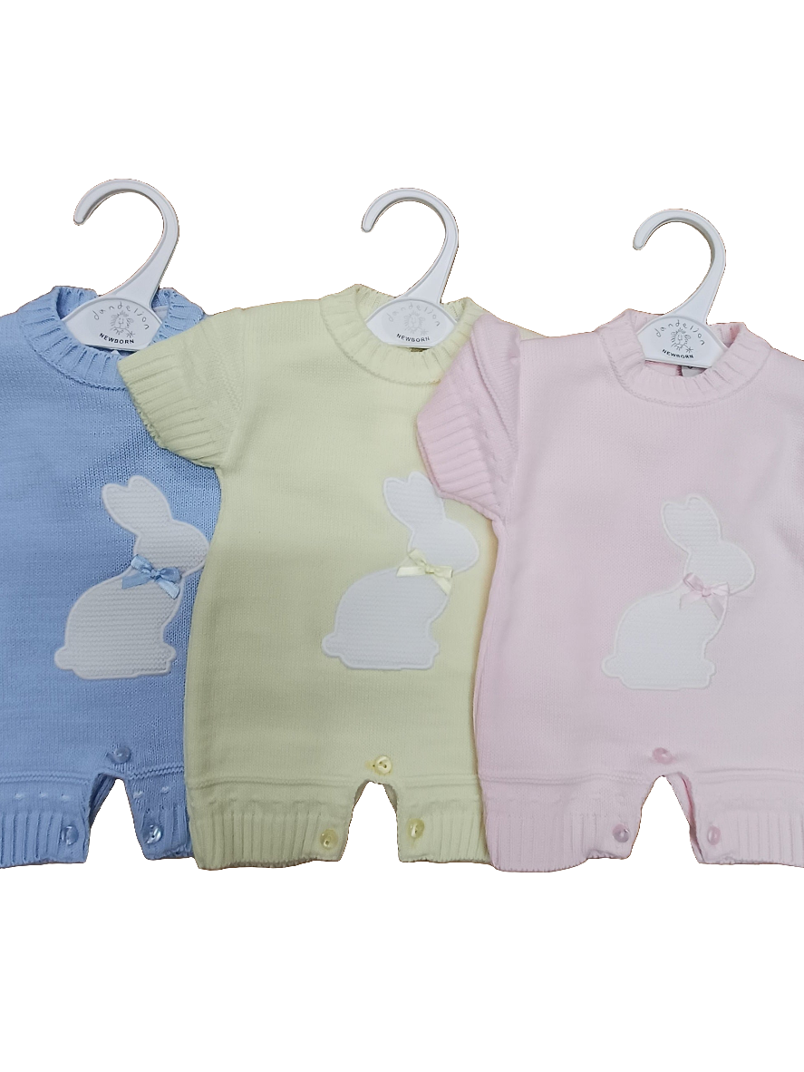 Dandelion baby Boys or girls  knitted  romper with rabbit  design  embroidery