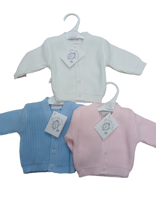 Dandelion babys knitted cardigans sizes from premature to 3  months various colours to choose from