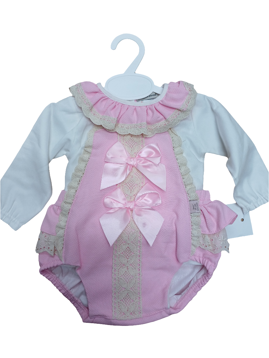 Girls pink ribbon  romper with blouse