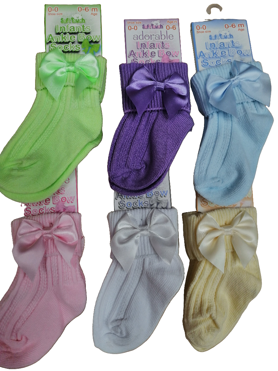 Baby girls  ankle  bow socks sizes newborn to  2 years  various colours to choose from