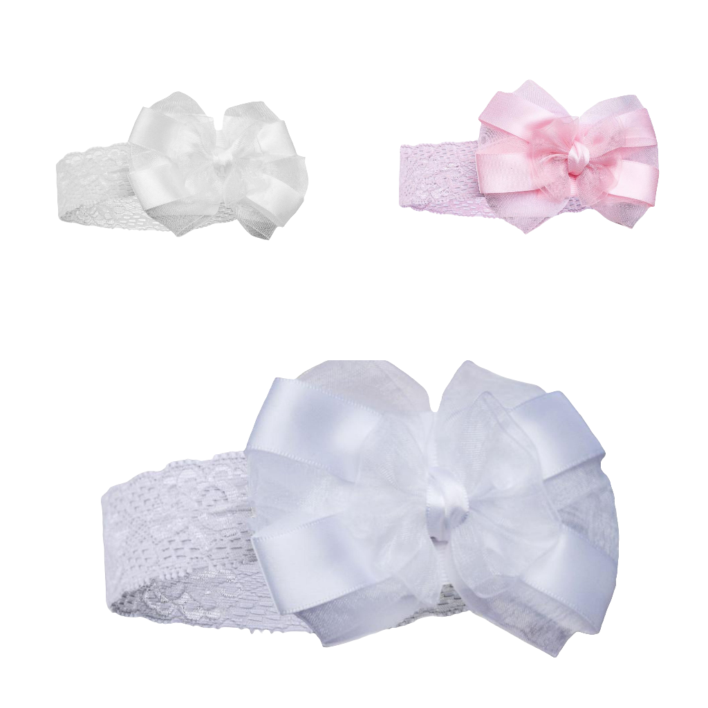 Baby girls stretch lace headband with  bow comes in various colours