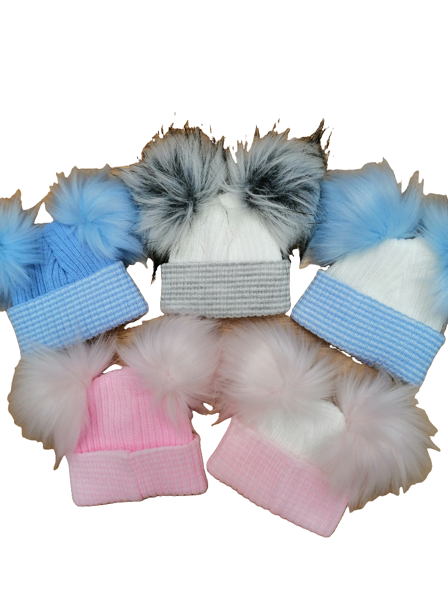 Baby Boys and girls double pom pom hats comes in various colours