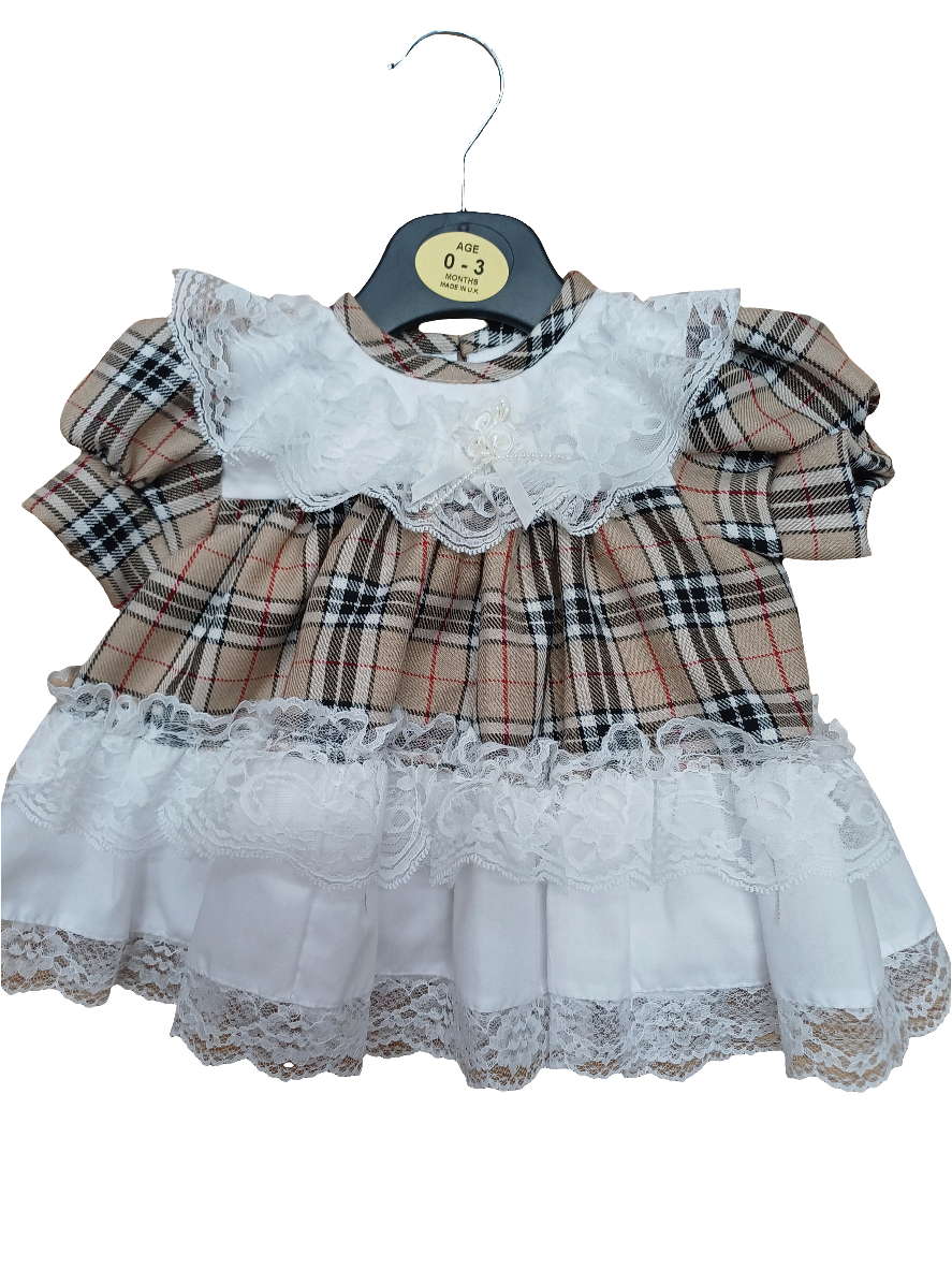 Baby girls  tartan frilly lace dress