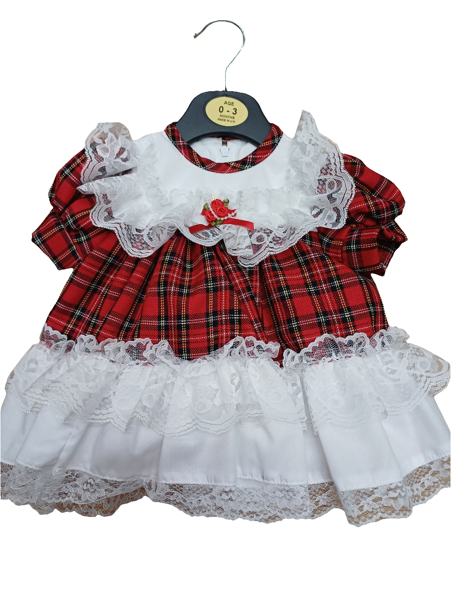 Baby girls  tartan frilly lace dress