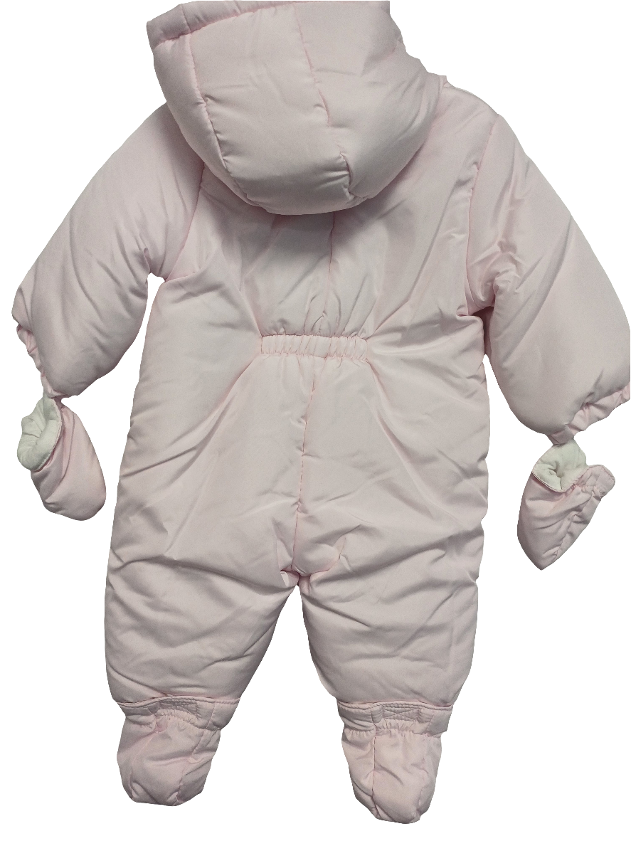 Mintini pram snowsuit with detachable feet and hands with  teddy bear design embroidery